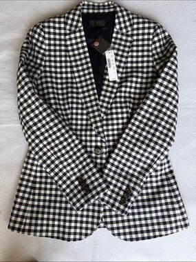 Jcrew Parke size 0 Checked Navy and White Women's Blazer Gingham Jacket $178 NWT